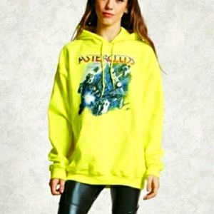 Atari Hoodie Asteroids Neon Greenish Yellow Hooded Sweatshirt M Bright Halloween